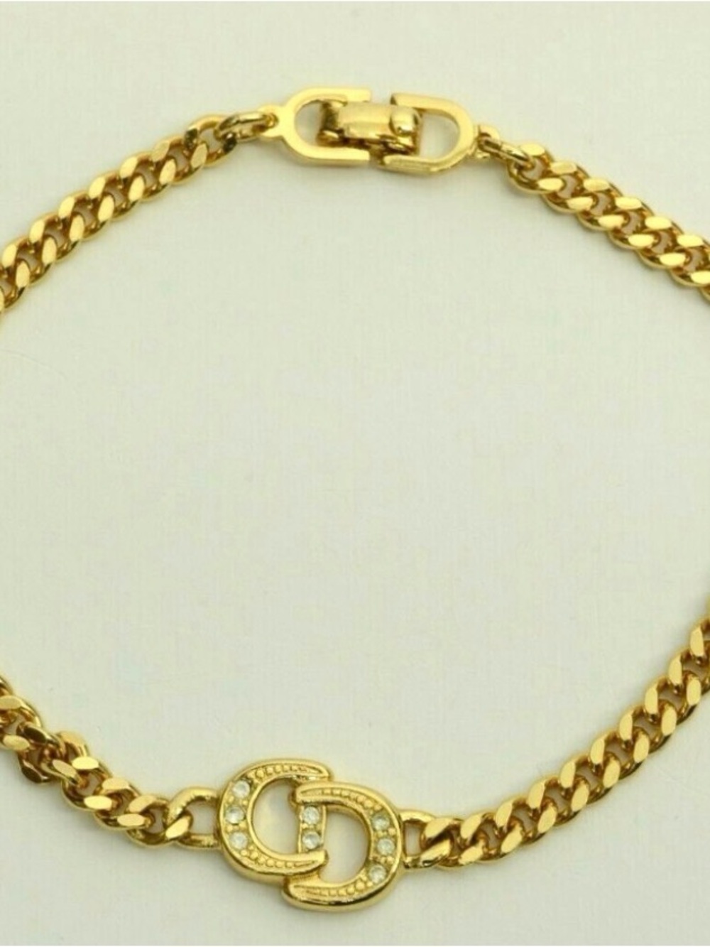 Christian Dior
 Gold Double-Link Cuban necklace with Crystal Accents